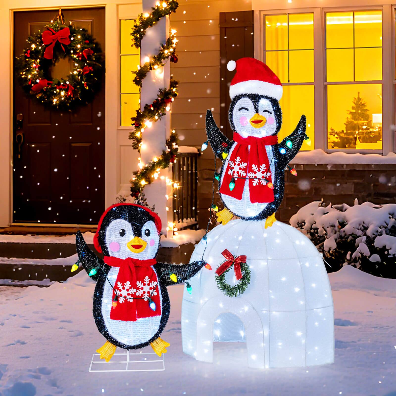 Alt View 4. Costway - Costway Lighted Christmas Decoration Penguins Igloo 170 White LED Lights for Home Lawn - Multicolor.