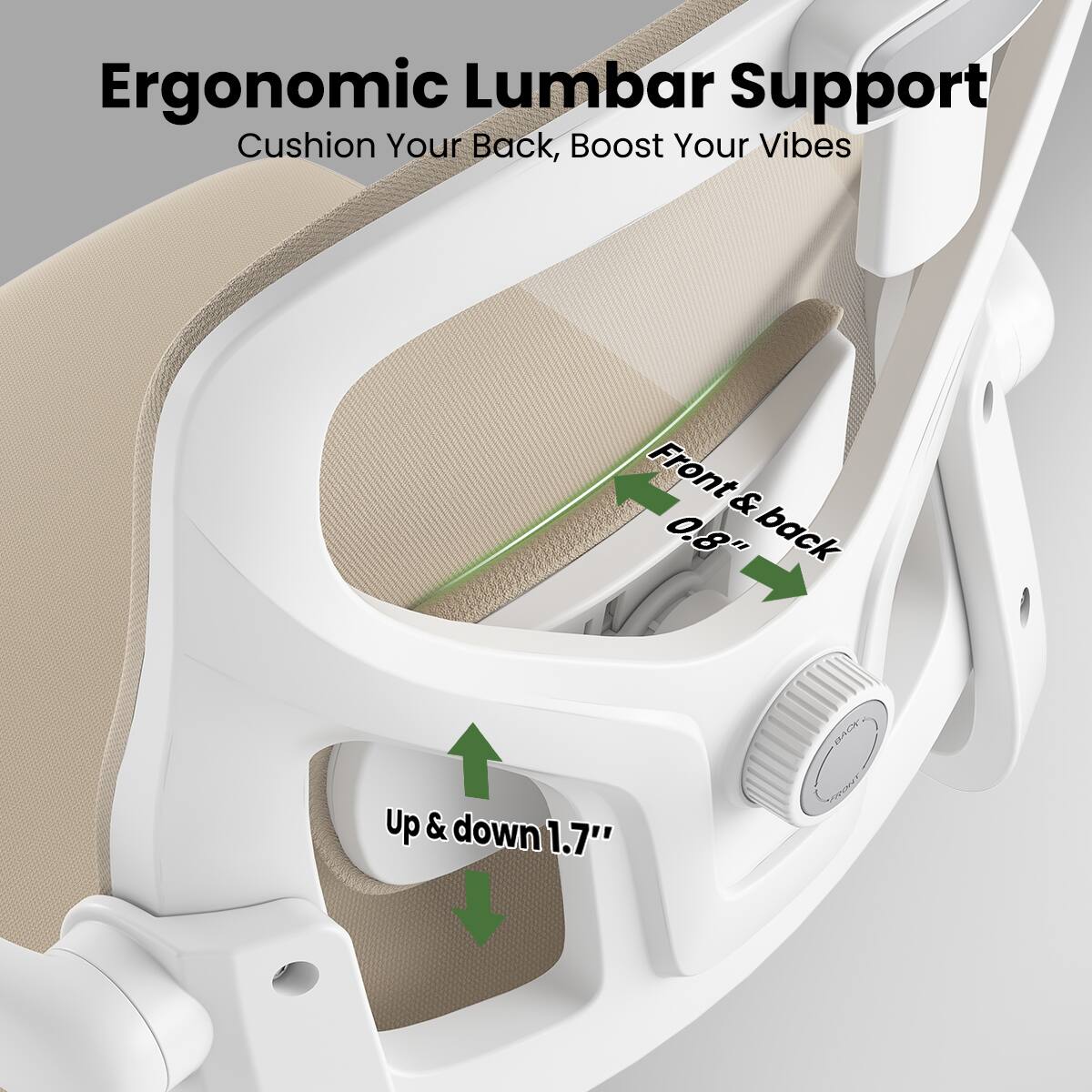 Ergonomic Lumbar Support  
Cushion Your Back, Boost Your Vibes  

Front & back 0.8"  
Up & down 1.7"