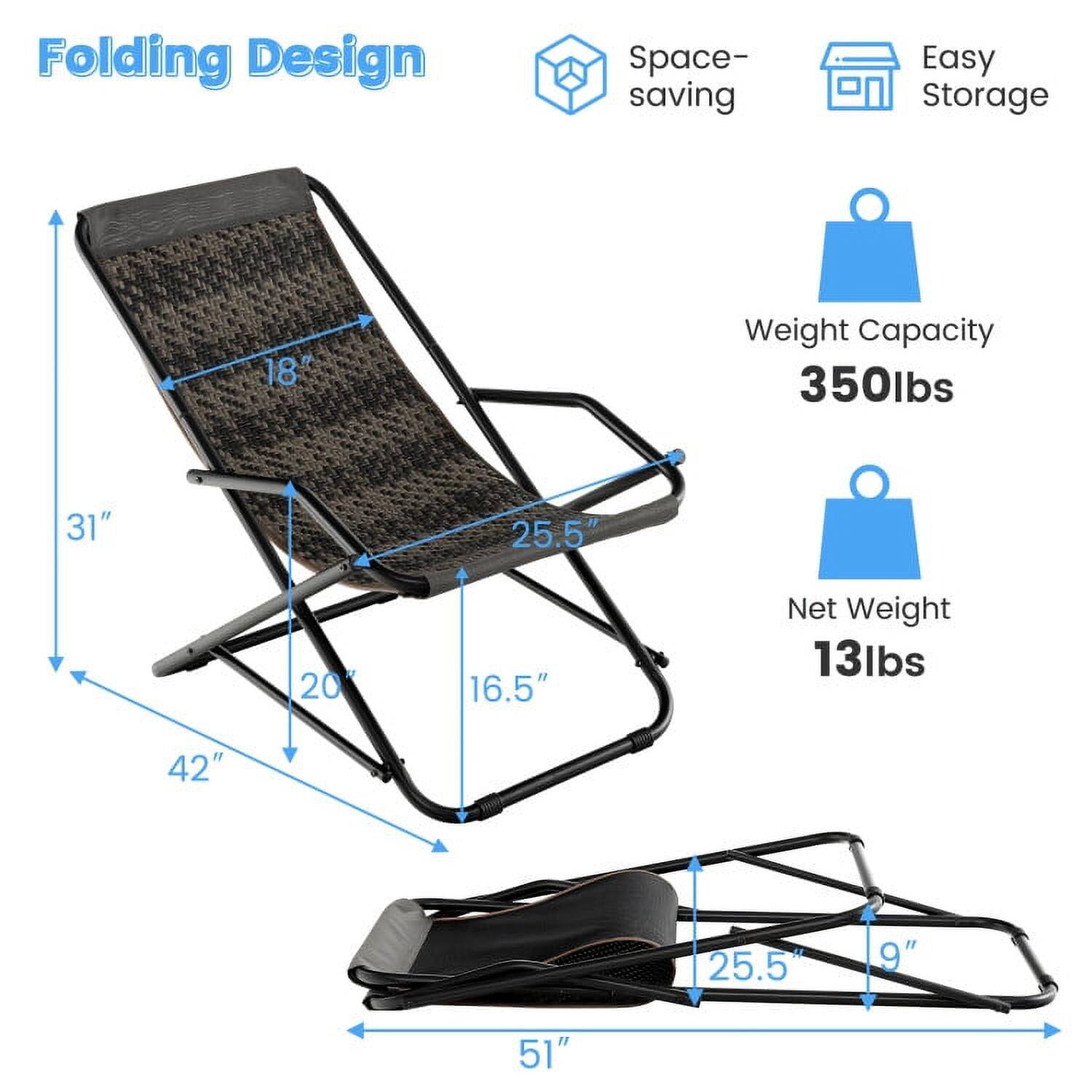 Folding Design  
Space-saving  
Easy Storage  

Weight Capacity: 350lbs  
Net Weight: 13lbs  

Dimensions:  
- Length: 42"  
- Width: 31"  
- Height: 18"  
- Folded Length: 51"  
- Folded Width: 9"  
- Folded Height: 25.5"  
- Seat Width: 25.5"  
- Seat Depth: 20"  
- Armrest Height: 16.5"