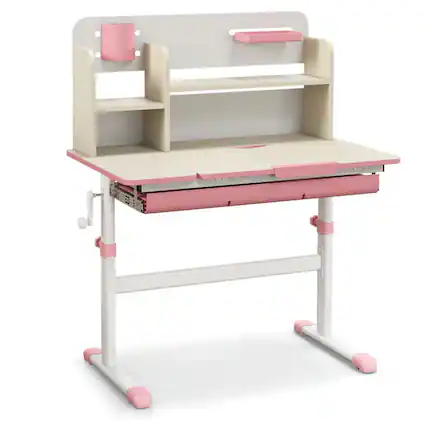 Front. Kadyn - Height Adjustable Kids Study Desk with Tilt Desktop for 3-12 Years Old-Pink, Small Folding Table for Crafts, Snack Time - White.