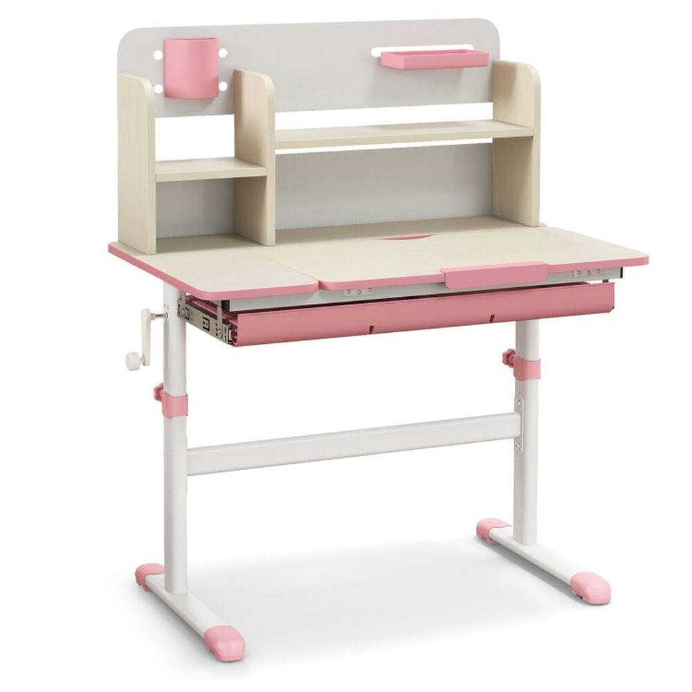 Front. Kadyn - Height Adjustable Kids Study Desk with Tilt Desktop for 3-12 Years Old-Pink, Small Folding Table for Crafts, Snack Time - White.