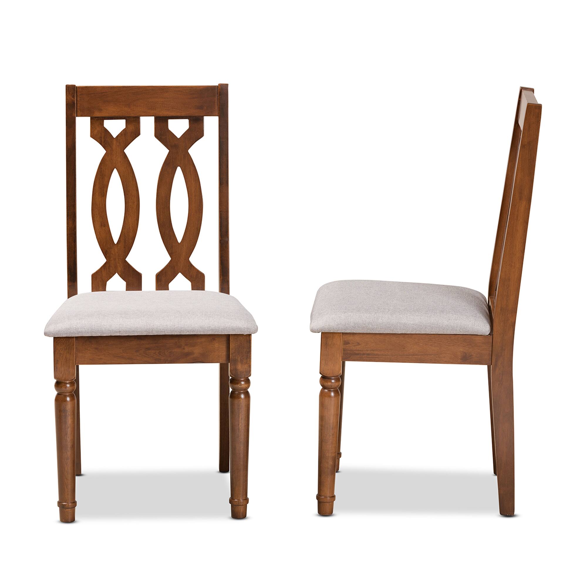 Left. Baxton Studio - Cherese Modern Fabric Upholstered and Finished Wood 2-Piece Dining Chair Set - Grey/Walnut Brown.
