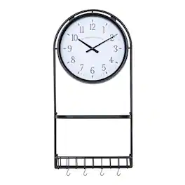 La Crosse Clock Co. - Depot Metal Wall Clock with Basket and Shelf - Black