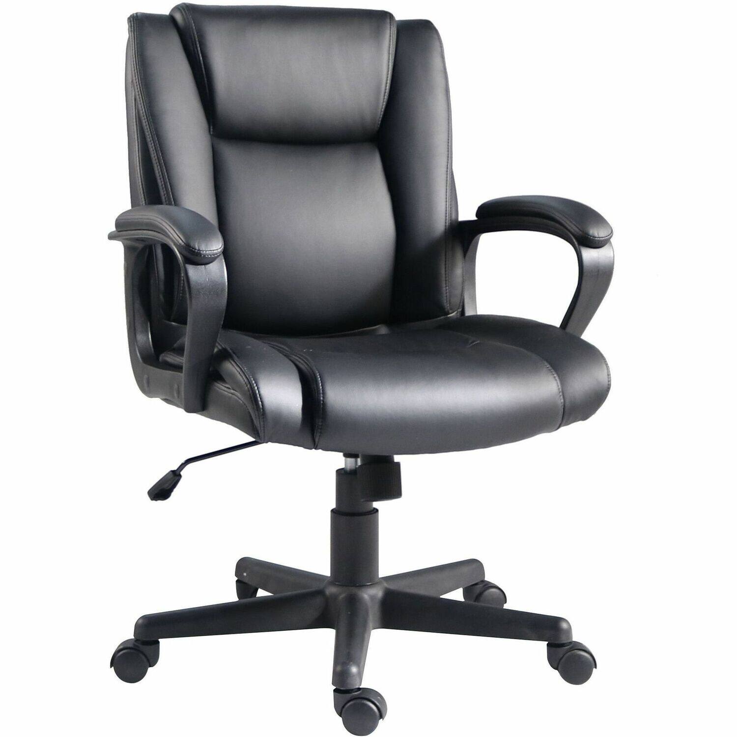 Front. Lorell - Lorell SOHO Mid-back Chair - Mid Back - Black - PU Leather - Armrest - 1 Each - Black.