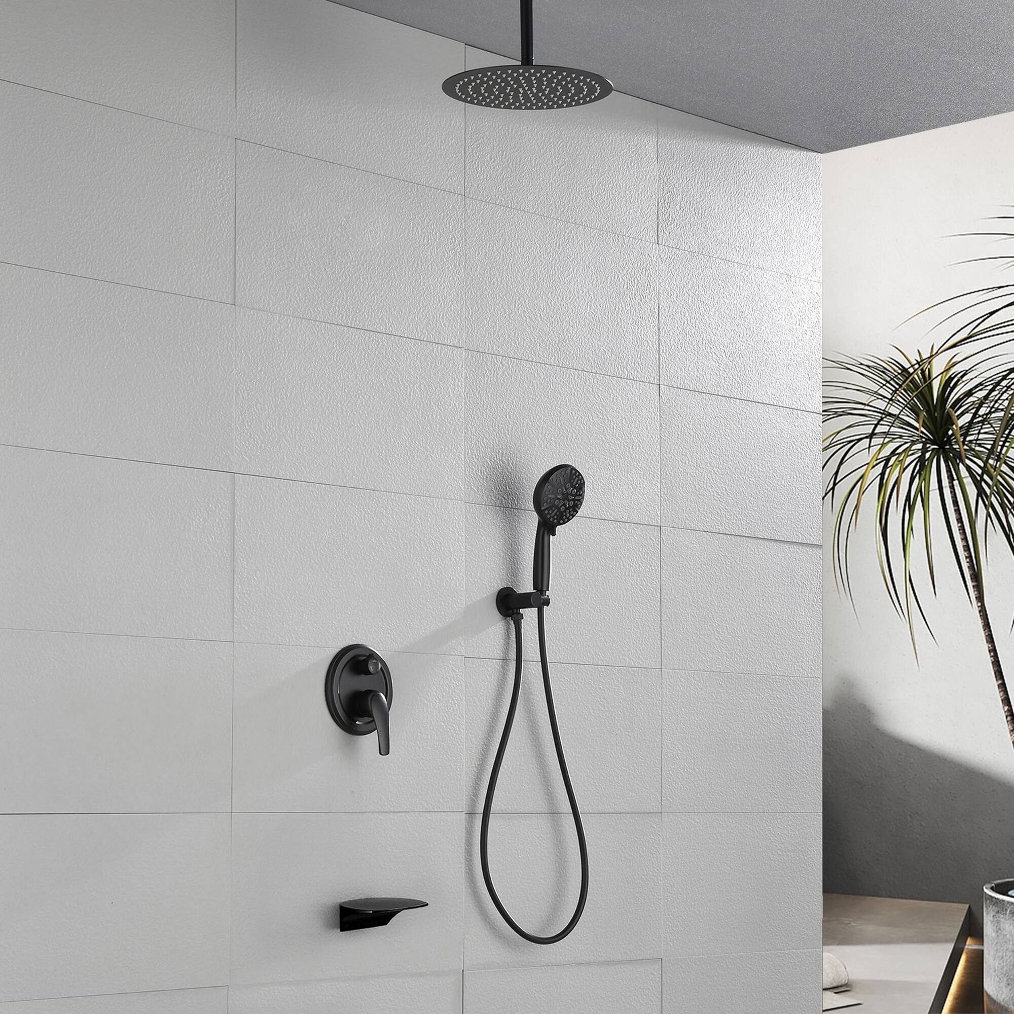 Alt View 3. Boyel Living - Matte Black 12-Inch Rain Shower System Brass SUS304 3-Function Valve 7-Function Handheld cUPC - Black.