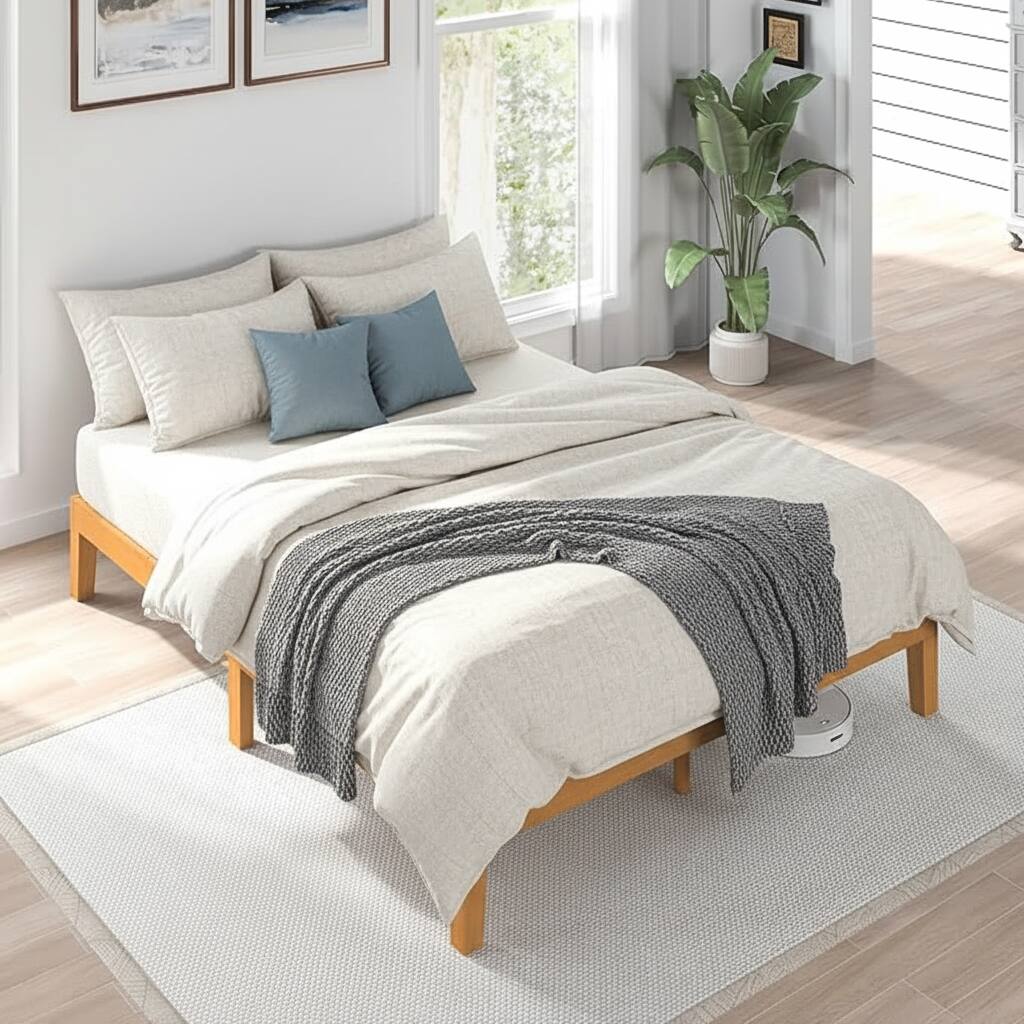 Alt View 4. AOITUN - Full Size Solid Wood Platform Bed Frame with Headboard, Minimalist Design, Noise-Free Slats, No Box Spring - wood.