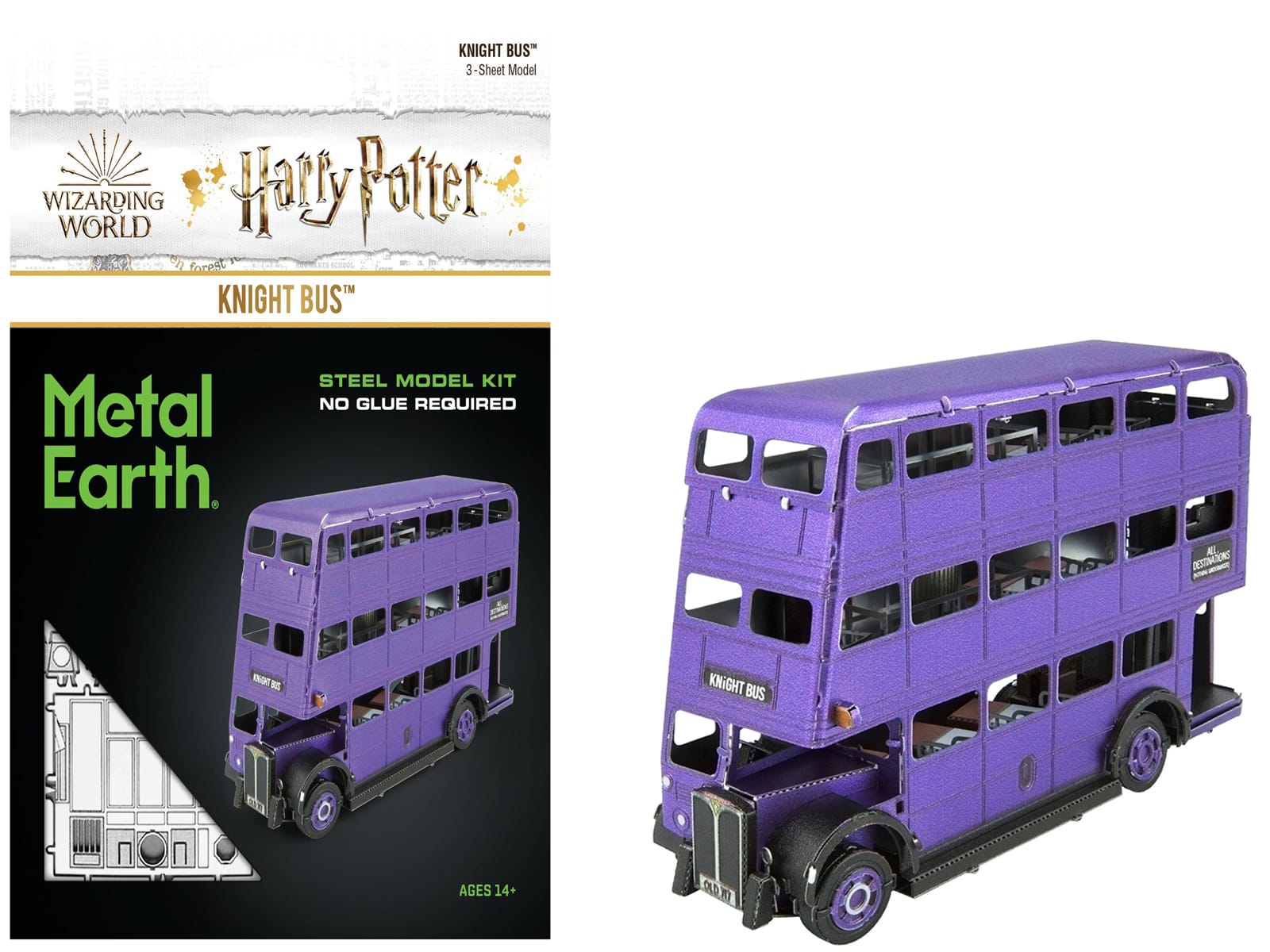 Knight Bus Harry Potter Prisoner of Azkaban 2004 Steel Model Kit Moderate Difficulty Metal Earth - Purple