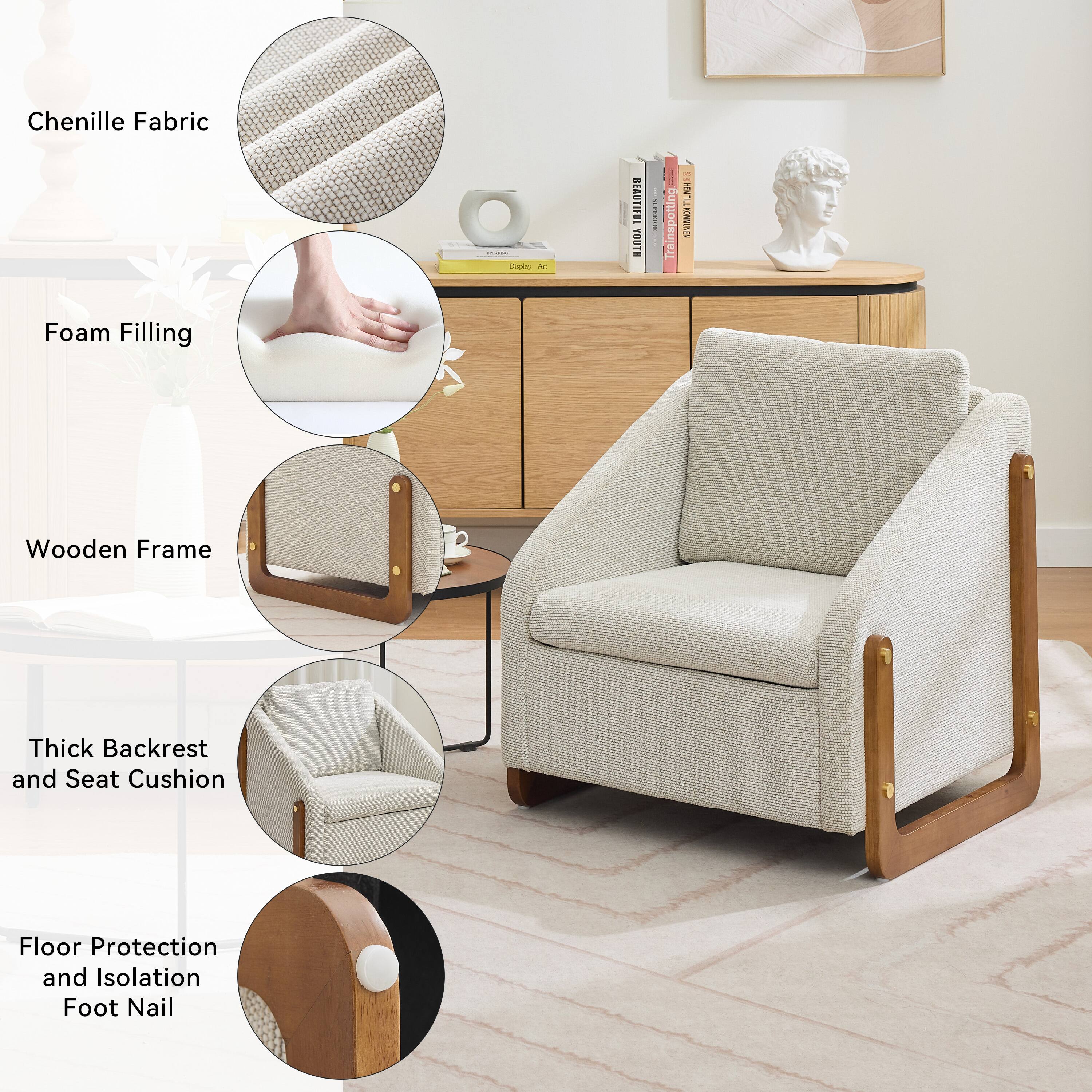 Chenille Fabric

Foam Filling

Wooden Frame

Thick Backrest and Seat Cushion

Floor Protection and Isolation Foot Nail