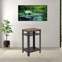 Hivvago - 3-Layer Rustic Side Table with Metal Mesh Shelving and Industrial Frame - Rustic Brown