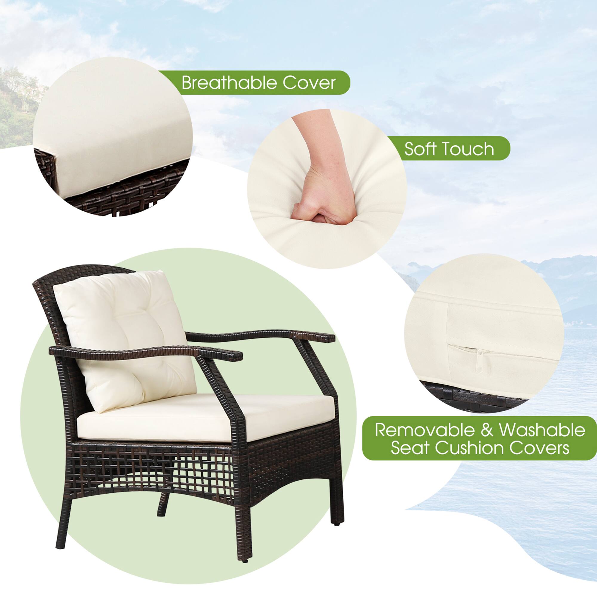Breathable Cover, Soft Touch, Removable & Washable Seat Cushion Covers