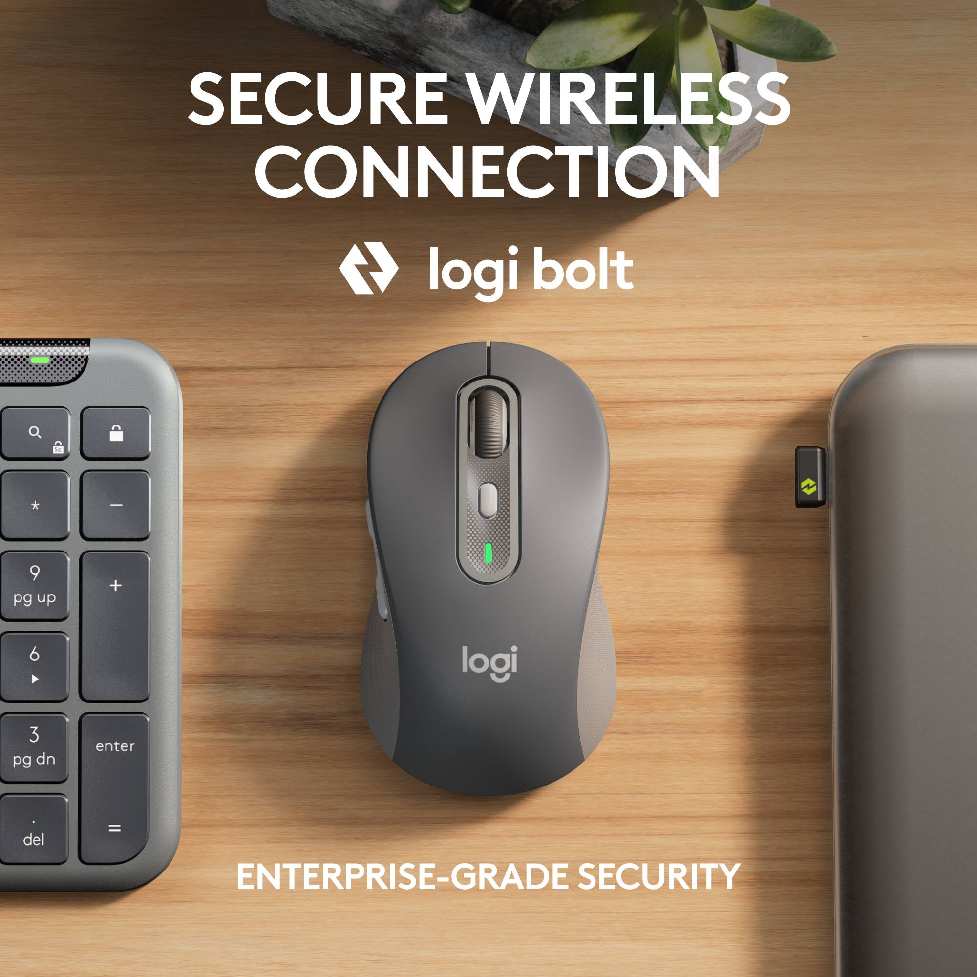 * 9 pg up 6 Y SECURE WIRELESS CONNECTION 4 logi bolt I I + logi 3 pg dn enter del = ENTERPRISE-GRADE SECURITY