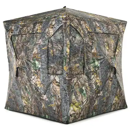 Front. Pefilos - 3 Person Portable Pop-Up Ground Tent with Gun Ports and Carrying Bag, Beach Tent Sun Shelter, Easy Pop Up Beach Shade - Brown.