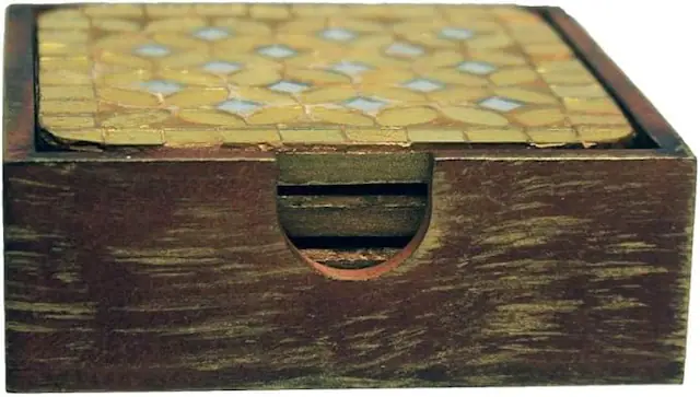 Front. Amber Sporting Goods - Willowshire Rustic Mosaic Glass Coasters, Set of 4 with Holder – Handcrafted Artisan Gift - Multicolor.