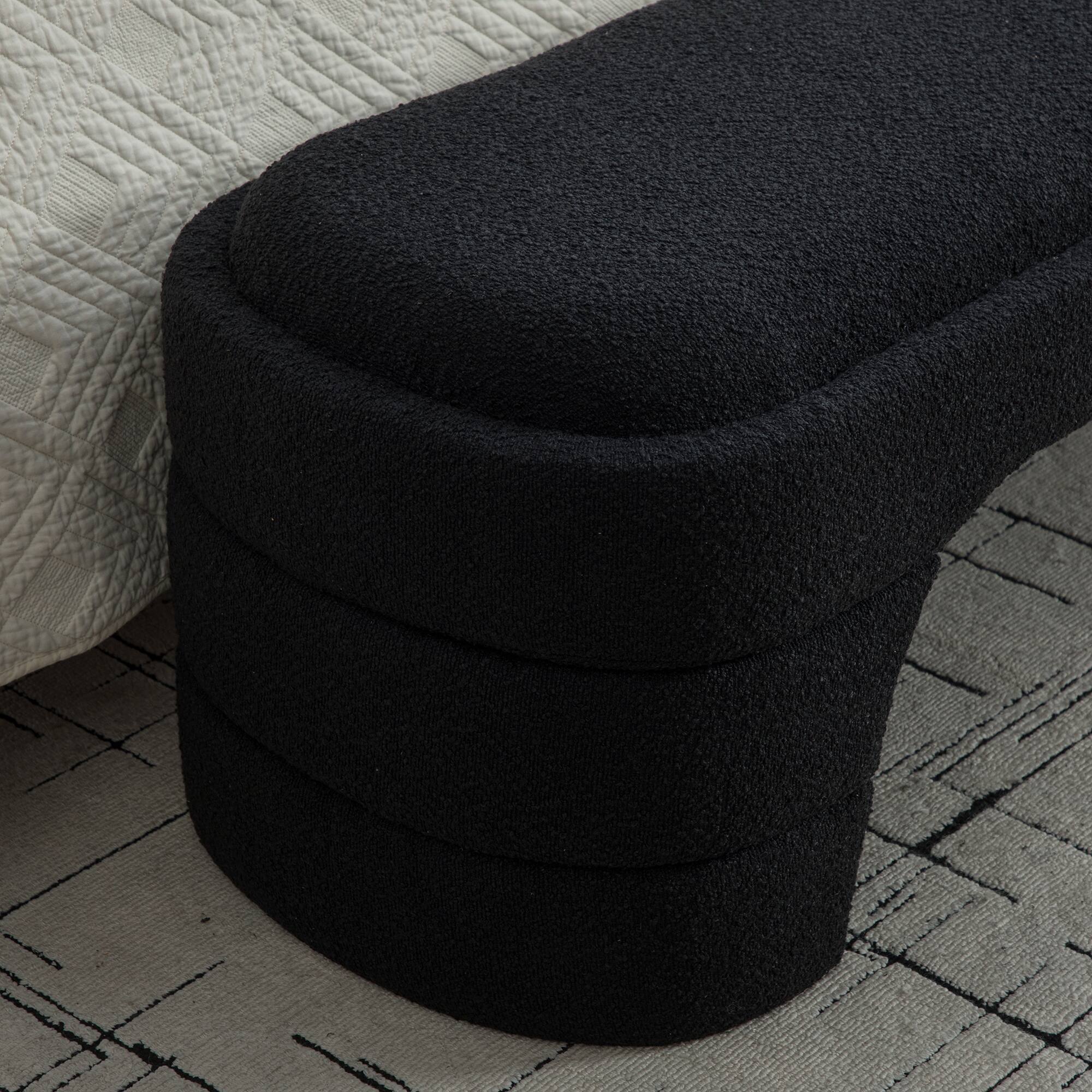Alt View 3. Ropilly - 65 Inch Modern Upholstered End of Bed Bench, Black Boucle Armless Entryway Bench, Chenille Ottoman Foot Stool - Black.