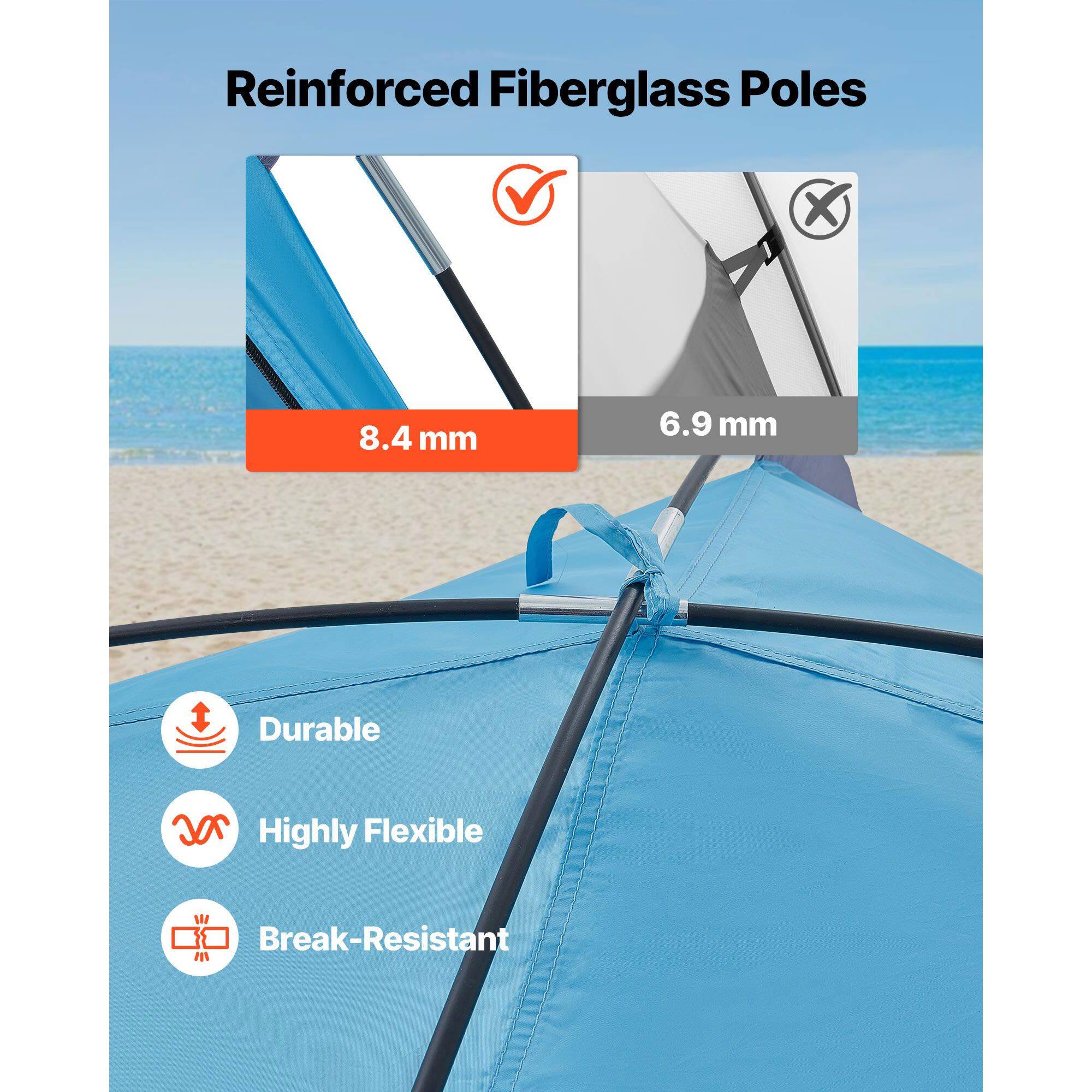 Reinforced Fiberglass Poles

8.4 mm

6.9 mm

Durable

Highly Flexible

Break-Resistant