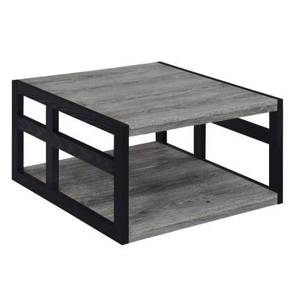 Front. Convenience Concepts - Monterey Square Coffee Table with Shelf - Weathered Gray/Black.