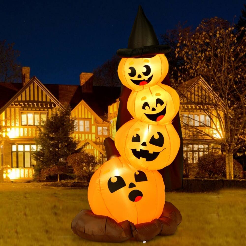 Alt View 1. Boyel Living - 7ft Giant Halloween Inflatable Pumpkin with Witch Hat and LED Lights - Orange.