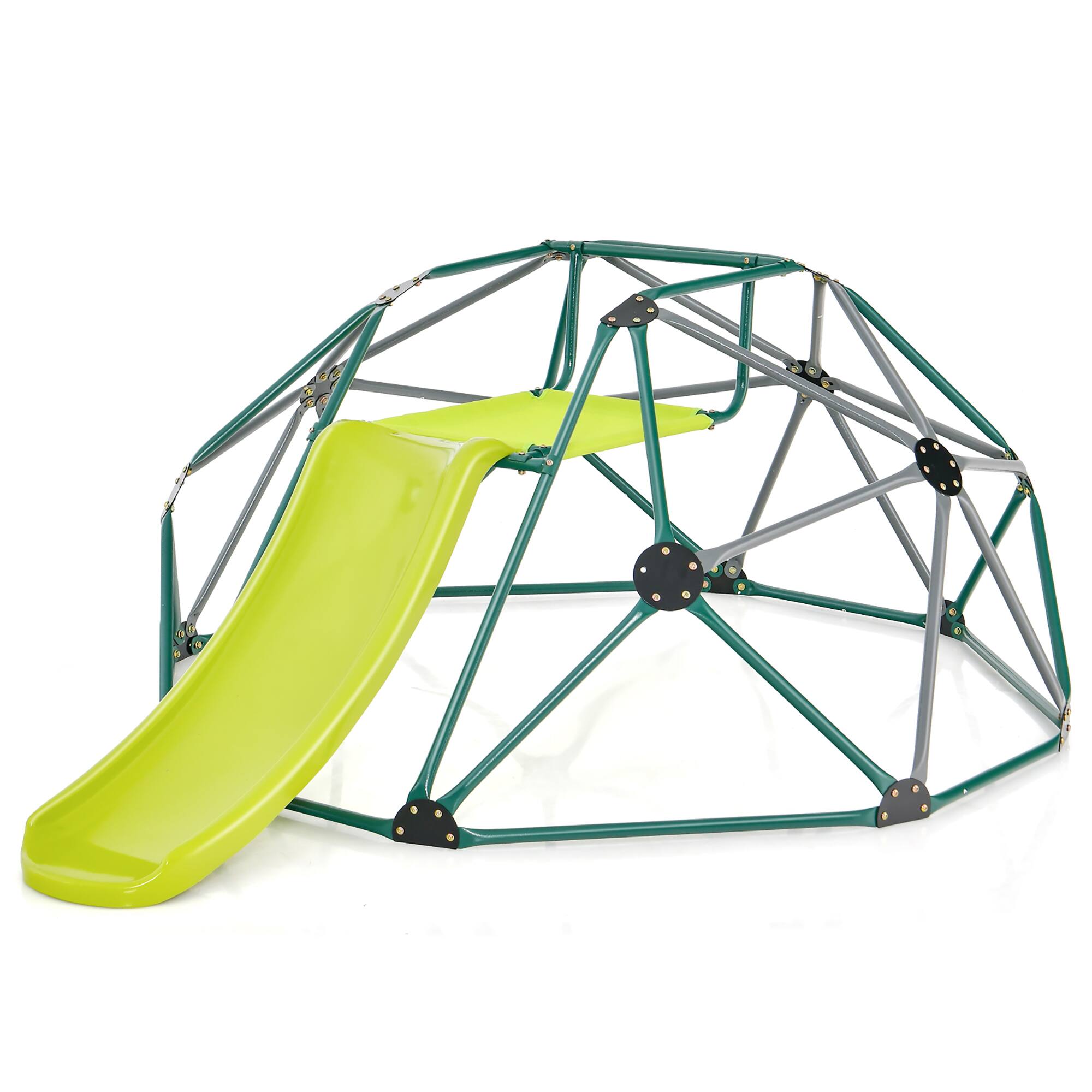 Alt View 8. Gymax - Gymax 8FT Climbing Dome w/ Slide Outdoor Kids Jungle Gym Dome Climber Green & Gray - Green, Gray.