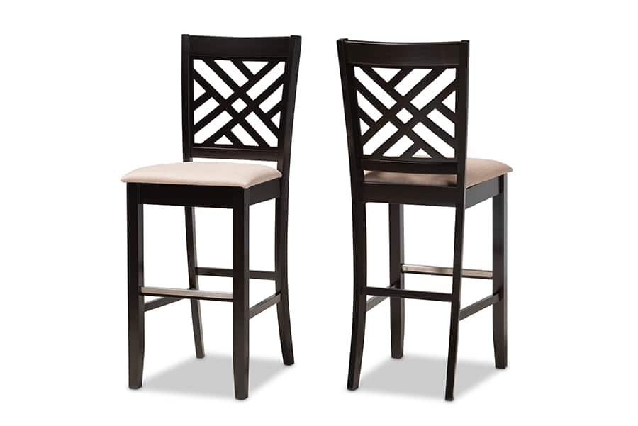 Baxton Studio - Jason Modern Sand Upholstered and Espresso Brown Finished 2-Piece Bar Stool Set - Sand/Espresso Brown