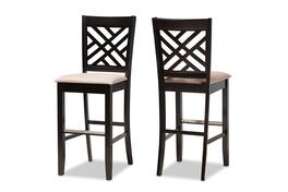 Baxton Studio - Jason Modern Sand Upholstered and Espresso Brown Finished 2-Piece Bar Stool Set - Sand/Espresso Brown