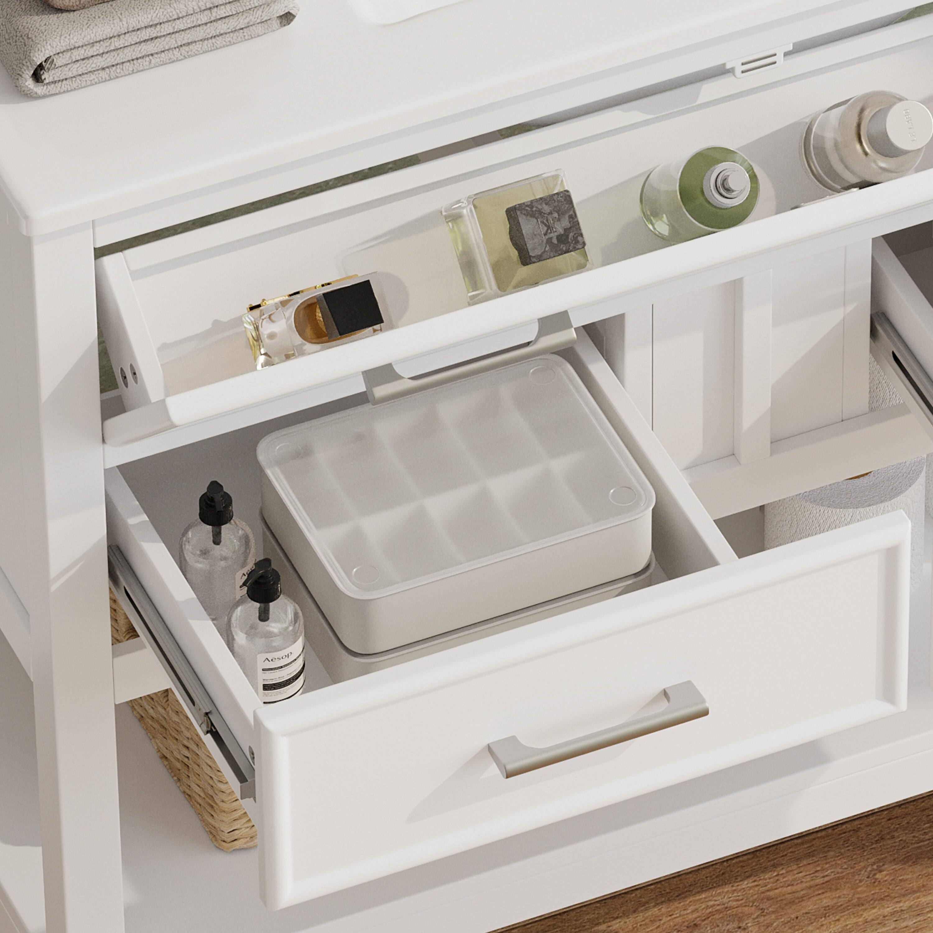 Left. Boyel Living - 36 Inch Bathroom Vanity with Ceramic Sink Tip Out Tray Full Extension Drawers Soft Close White - White.