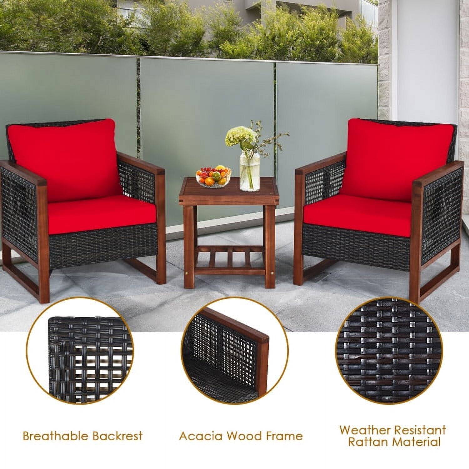 Breathable Backrest  
Acacia Wood Frame  
Weather Resistant Rattan Material