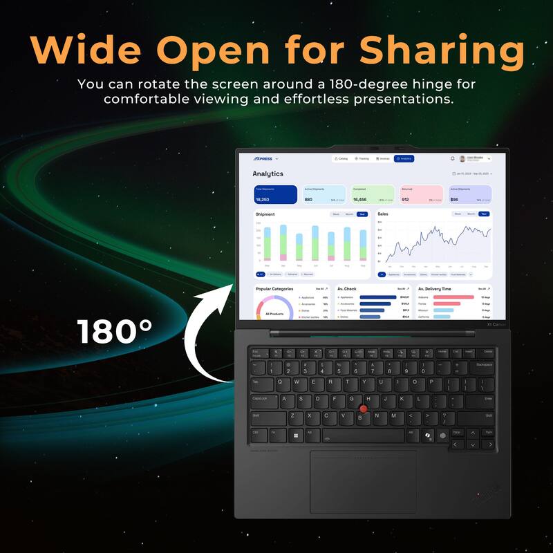 Wide Open for Sharing  
You can rotate the screen around a 180-degree hinge for comfortable viewing and effortless presentations.