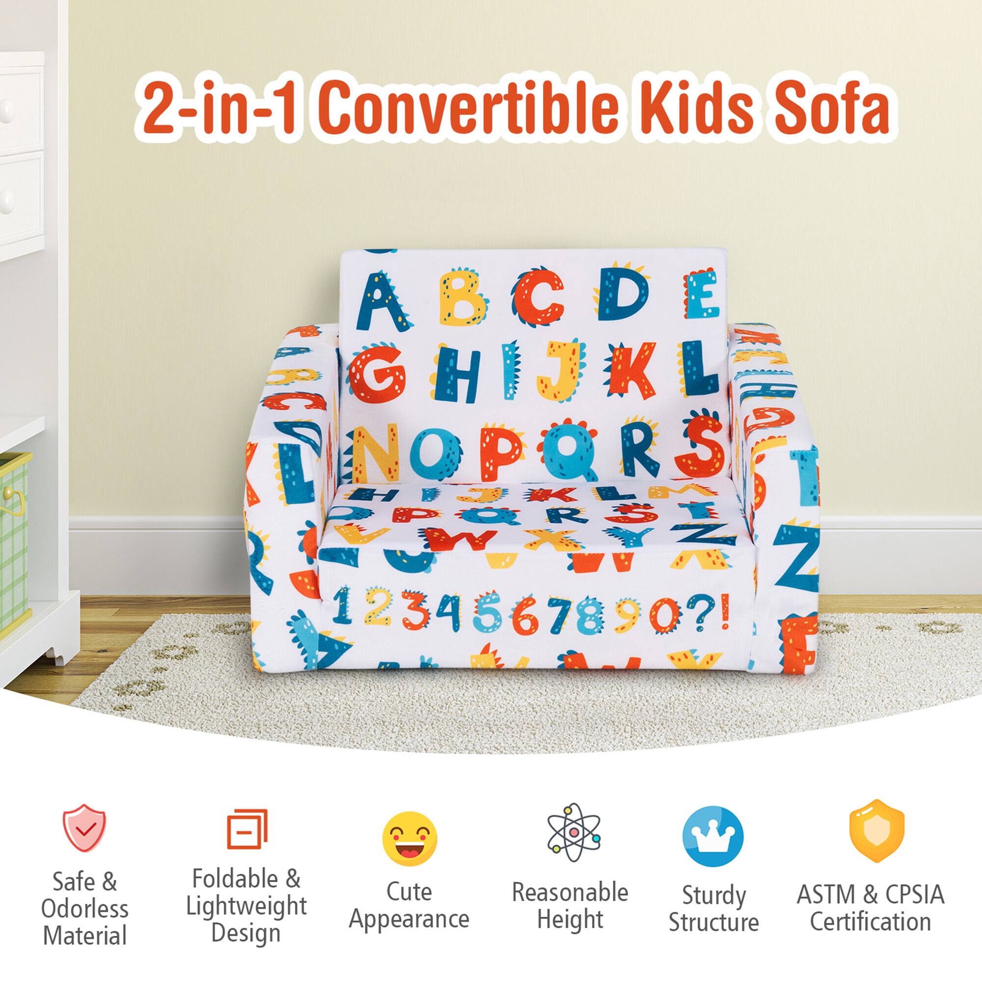 2-in-1 Convertible Kids Sofa

- Safe & Odorless Material
- Foldable & Lightweight Design
- Cute Appearance
- Reasonable Height
- Sturdy Structure
- ASTM & CPSIA Certification