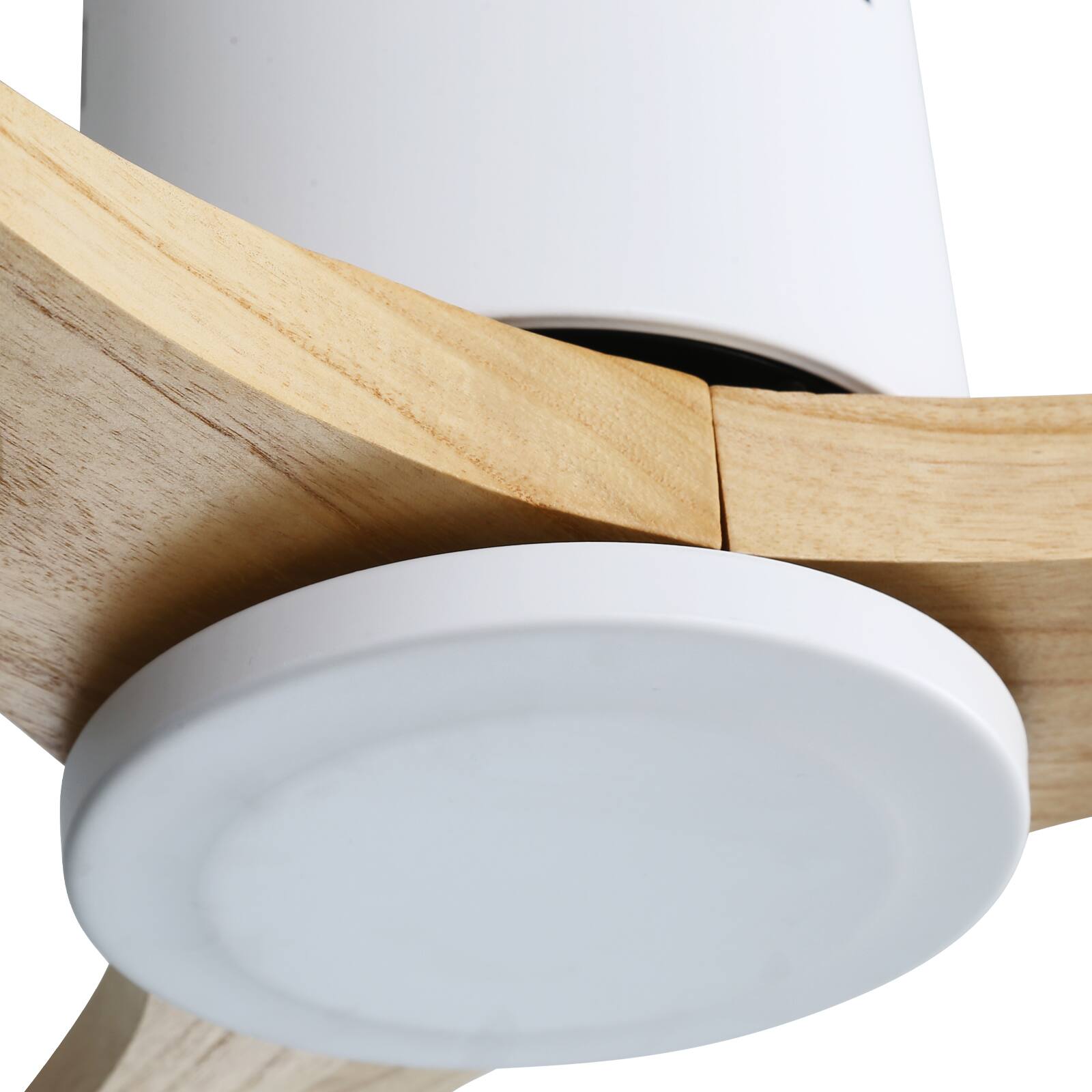 Alt View 2. Sofucor - 52'' Smart Ceiling Fan No Light Flush Mount Solid Wood Ceiling Fan w/ Voice & App & Remote Control for Bedroom/Farmhouse - White-Burley Wood.