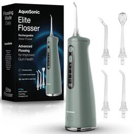 AquaSonic - Elite Rechargeable Water Flosser - 300ml Tank, 4 Tips, Travel Bag - Green