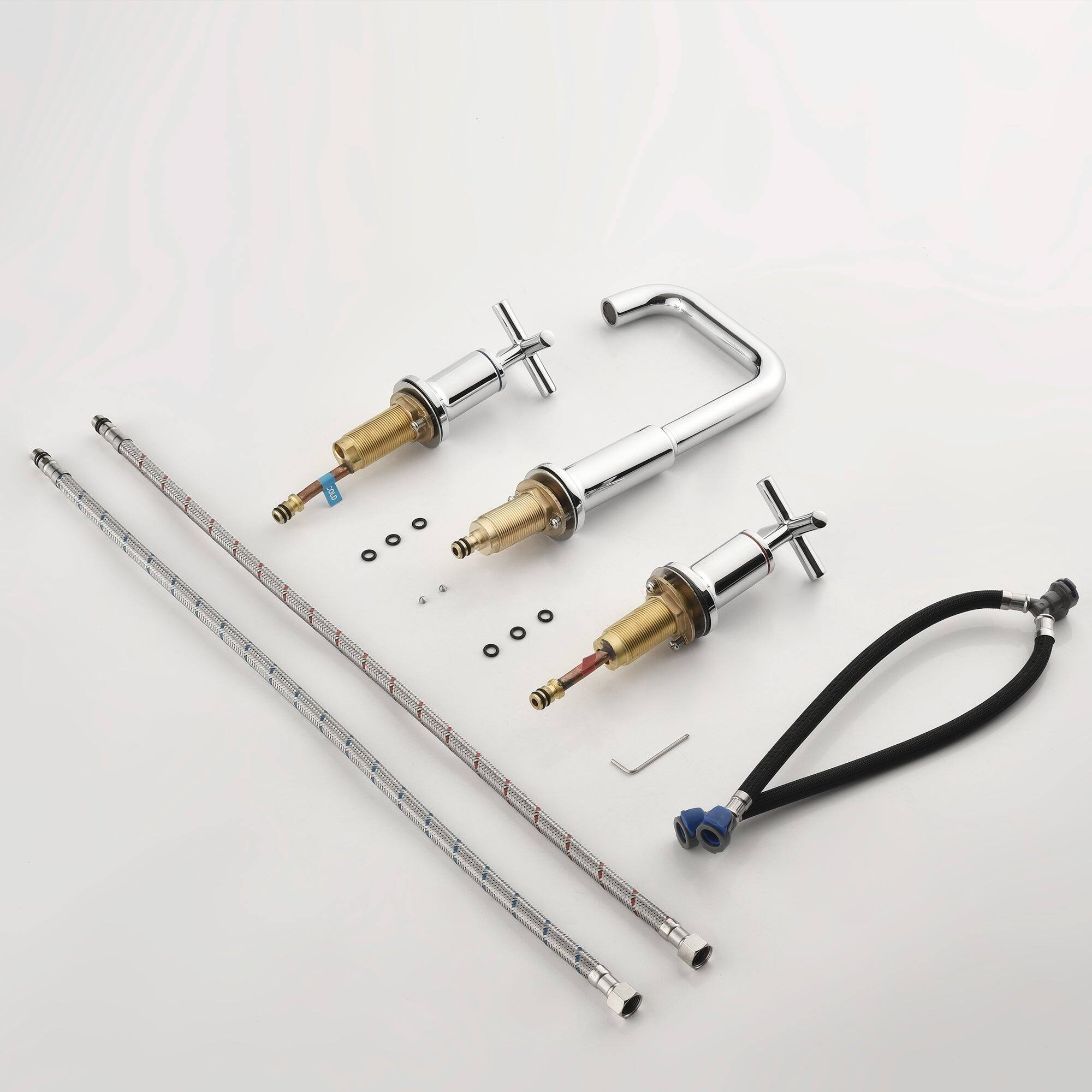 Alt View 1. Boyel Living - Brass 8 Inch Widespread Double Handle Bathroom Faucet with Water Supply Hoses and Quick Connected Hose in Chrome - Chrome.