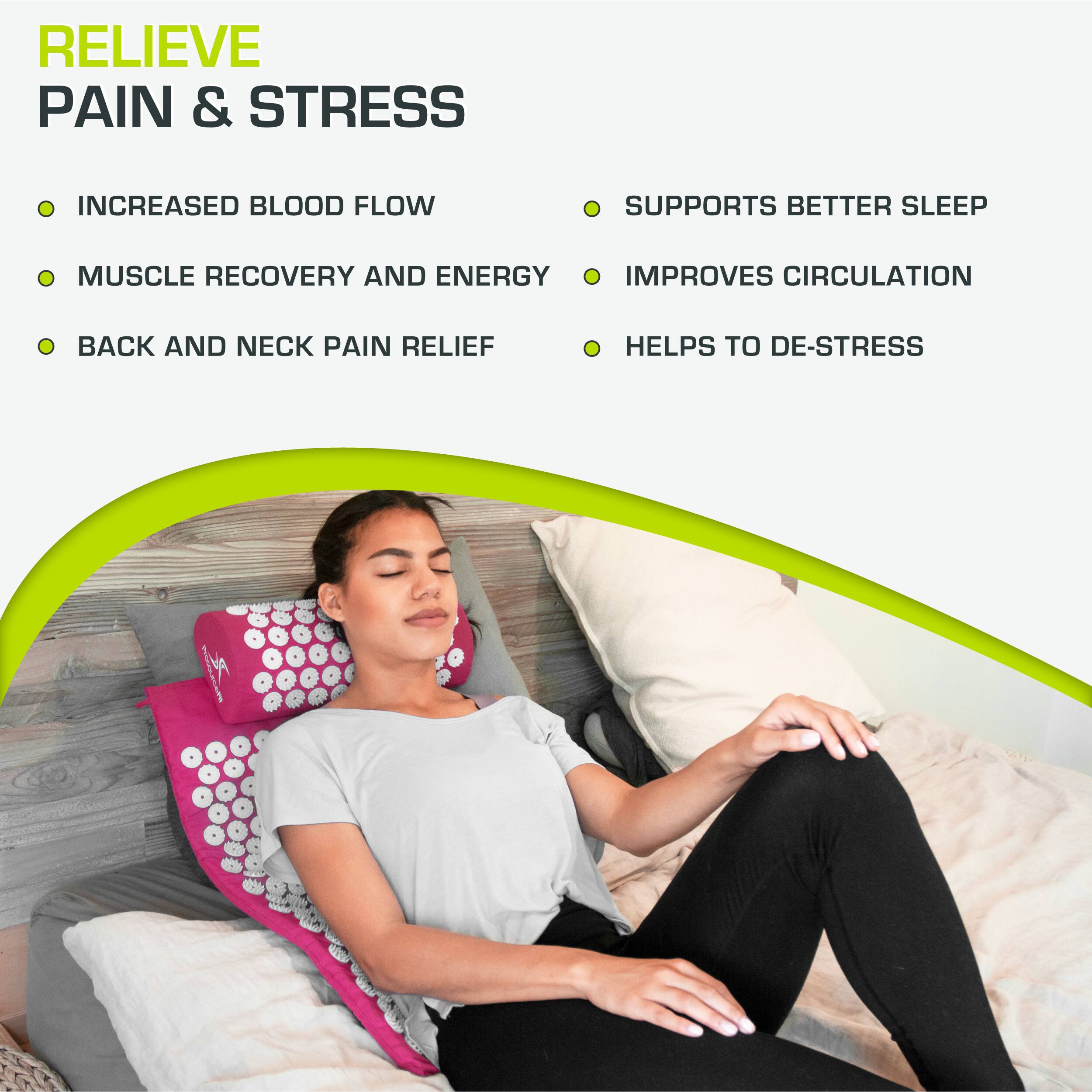 RELIEVE PAIN & STRESS

- INCREASED BLOOD FLOW
- MUSCLE RECOVERY AND ENERGY
- BACK AND NECK PAIN RELIEF

- SUPPORTS BETTER SLEEP
- IMPROVES CIRCULATION
- HELPS TO DE-STRESS