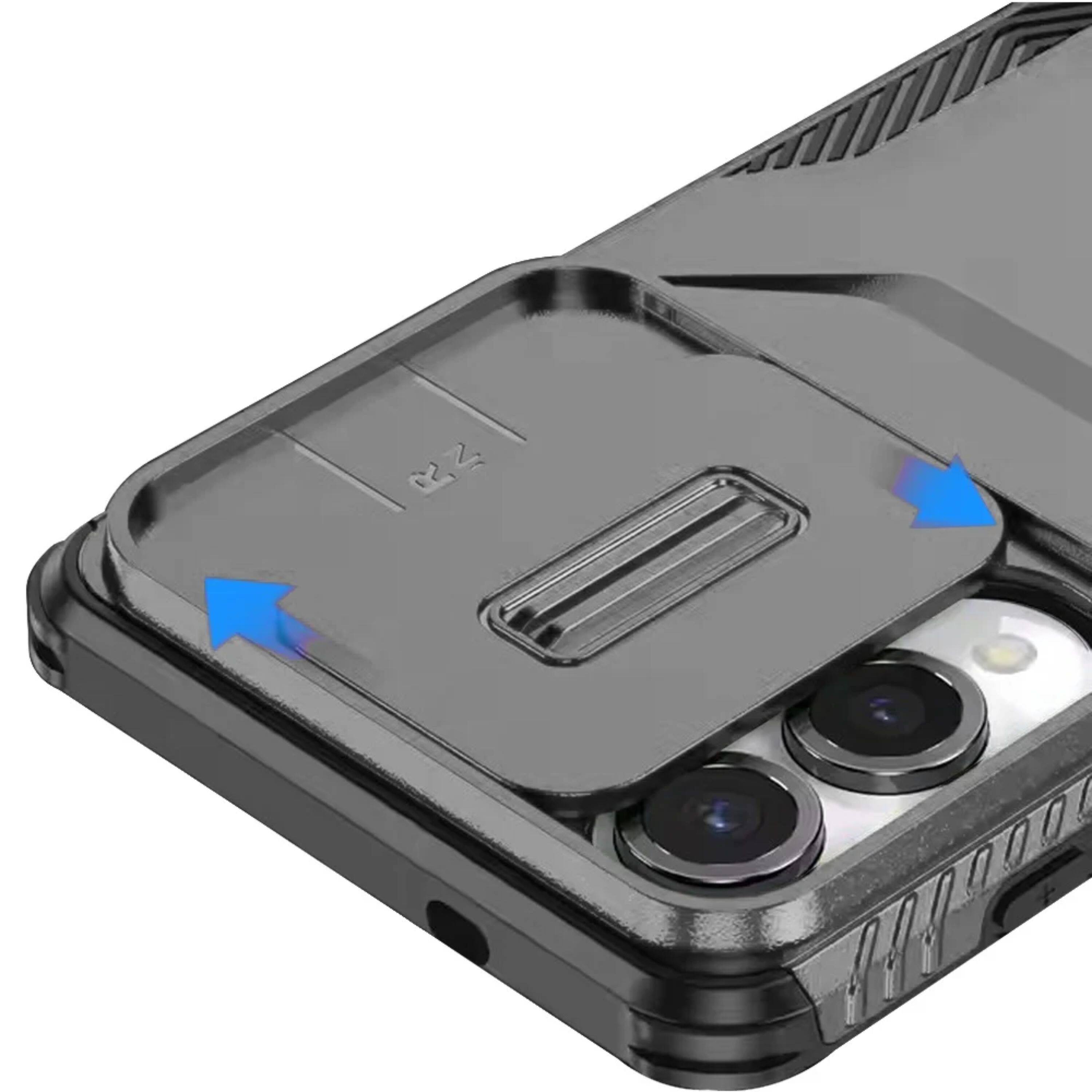 Angle. Kitcheniva - Rugged Side Grip Case With Sliding Lens Cover & Tempered Glass For Samsung S25 Edge Gray - Grey.