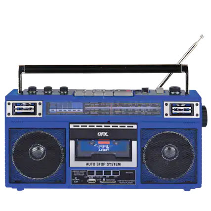 The text on the image reads: "Auto Stop System 4-Band Radio Cassette MP3 Recorder."