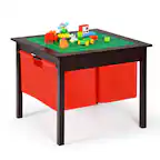 Front. Costway - Costway 2-in-1 Kids Double-sided Activity Building Block Table W/ Drawers - Espresso.
