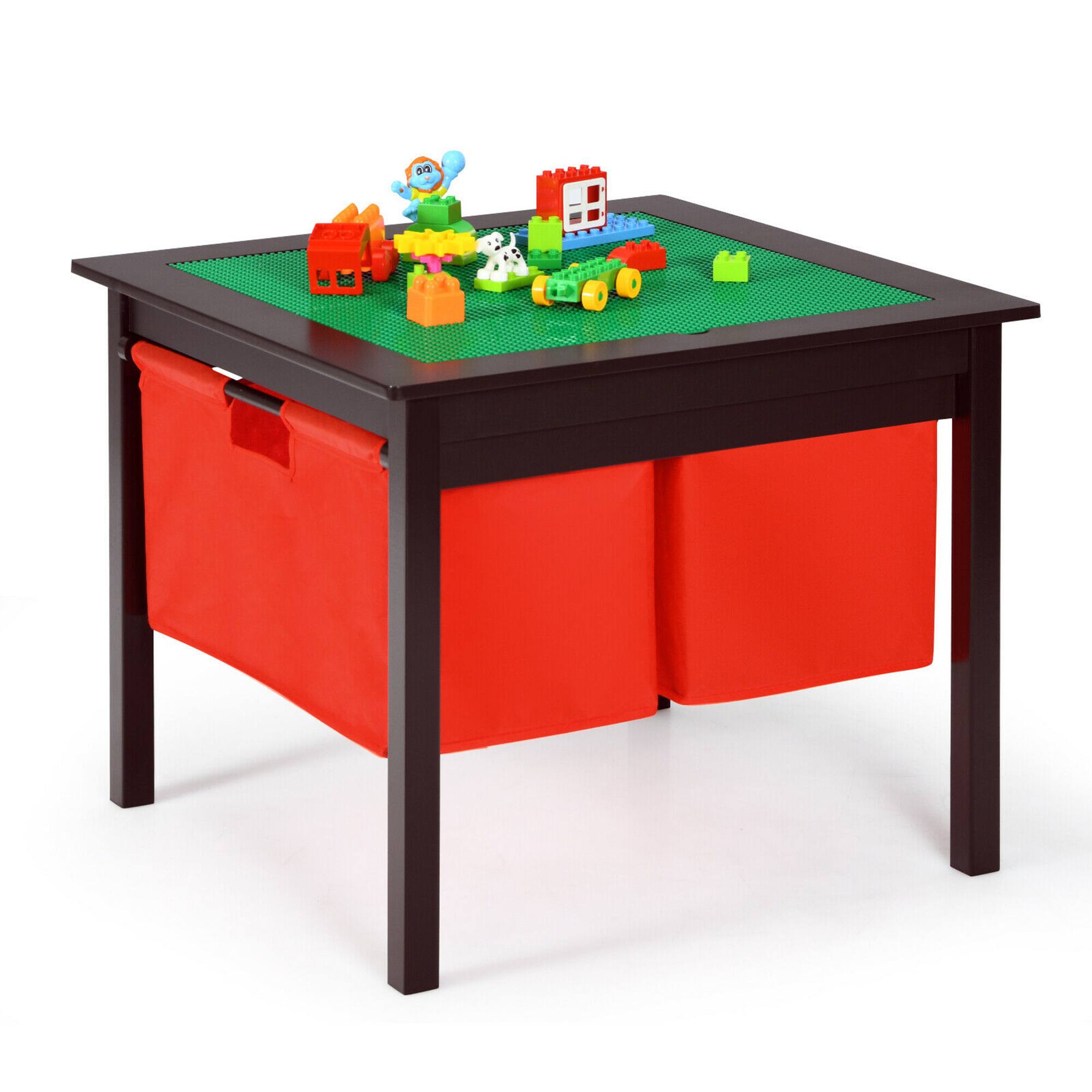 Front. Costway - Costway 2-in-1 Kids Double-sided Activity Building Block Table W/ Drawers - Espresso.