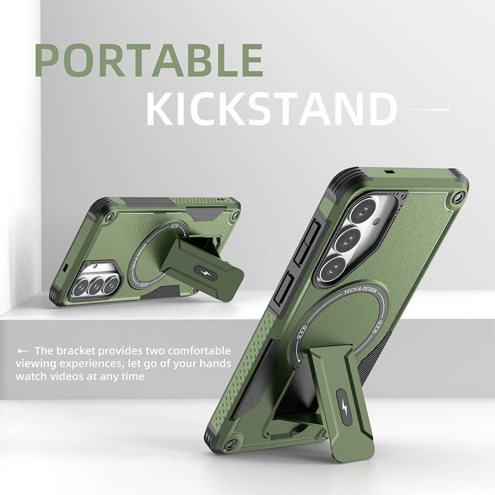 PORTABLE KICKSTAND

The bracket provides two comfortable viewing experiences, let go of your hands watch videos at any time