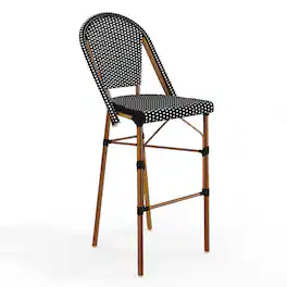 Martha Stewart - Lily Pond All-Weather Stackable Patio Bistro Bar Stool - Black & White/Natural Frame