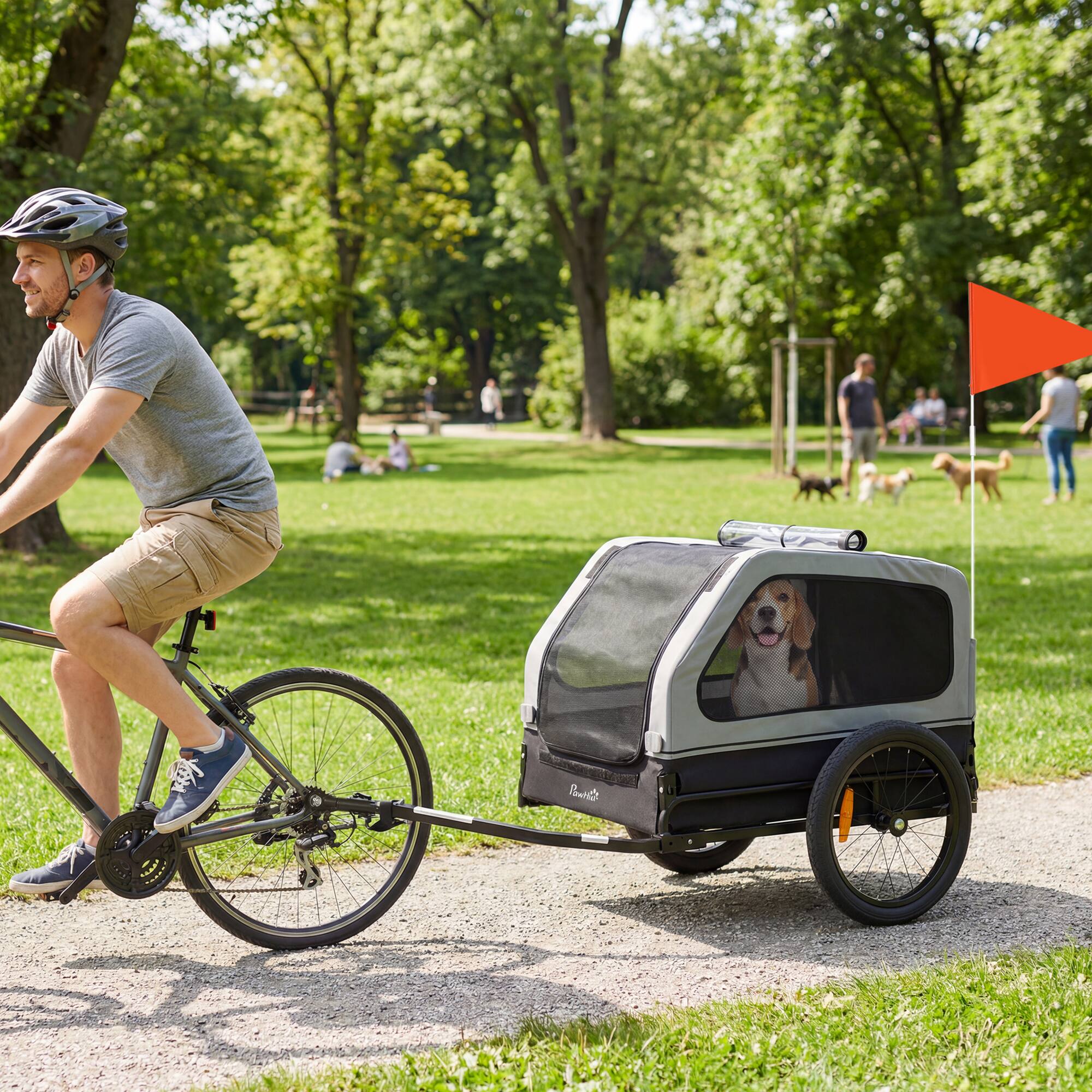 Alt View 1. Pawhut - Bike Trailer for Small & Medium Dogs, Universal Bicycle Coupler - Gray.