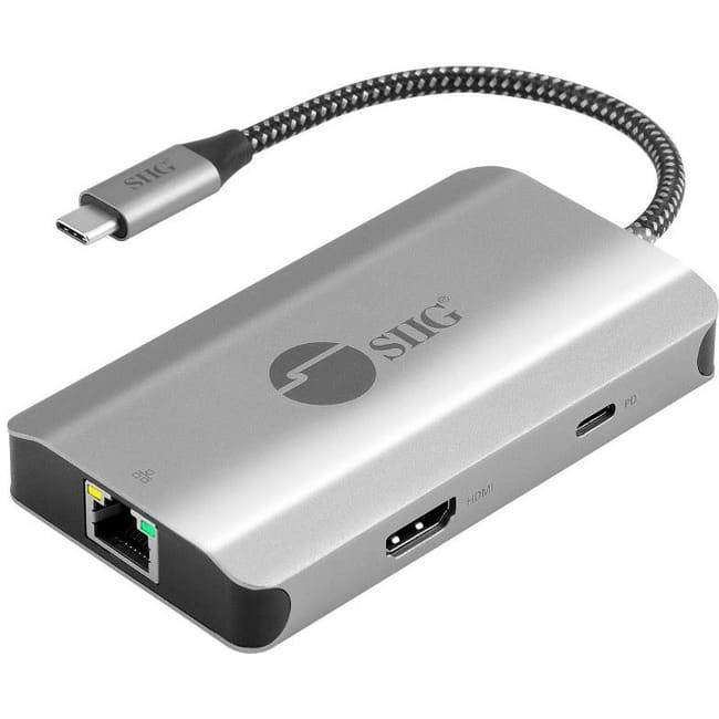 SIIG Inc - SIIG USB-C to HDMI with LAN Hub & PD 100W Adapter - Adds one HDMI 4K@30Hz - two USB-A 5Gbps ports and one Gigabit - Space Gray