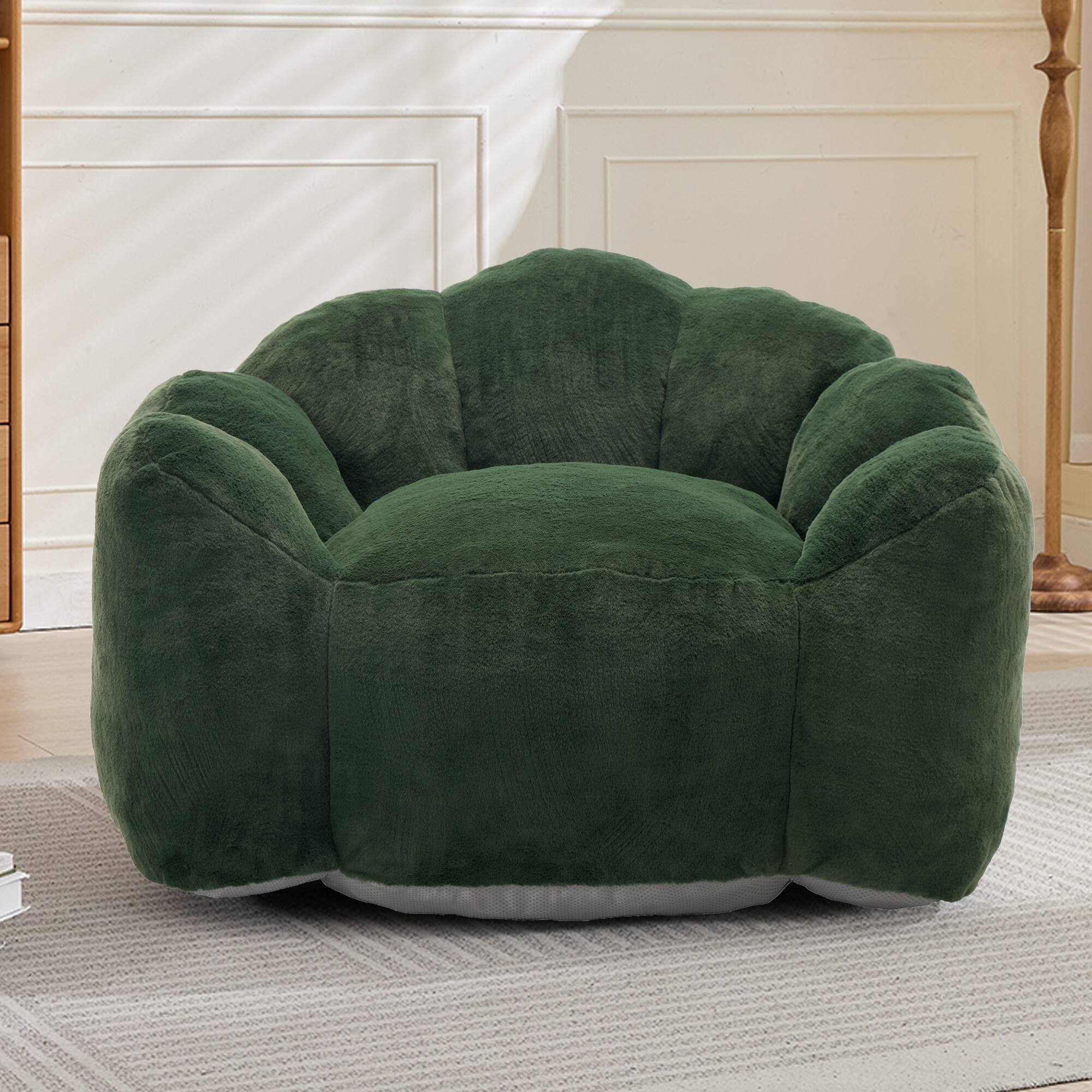 Back. GOODSILO - Lotus Style Compression Sofa Bean Bag Chair with Pull Ring for Easy Mobility and No Assembly Required - Green.