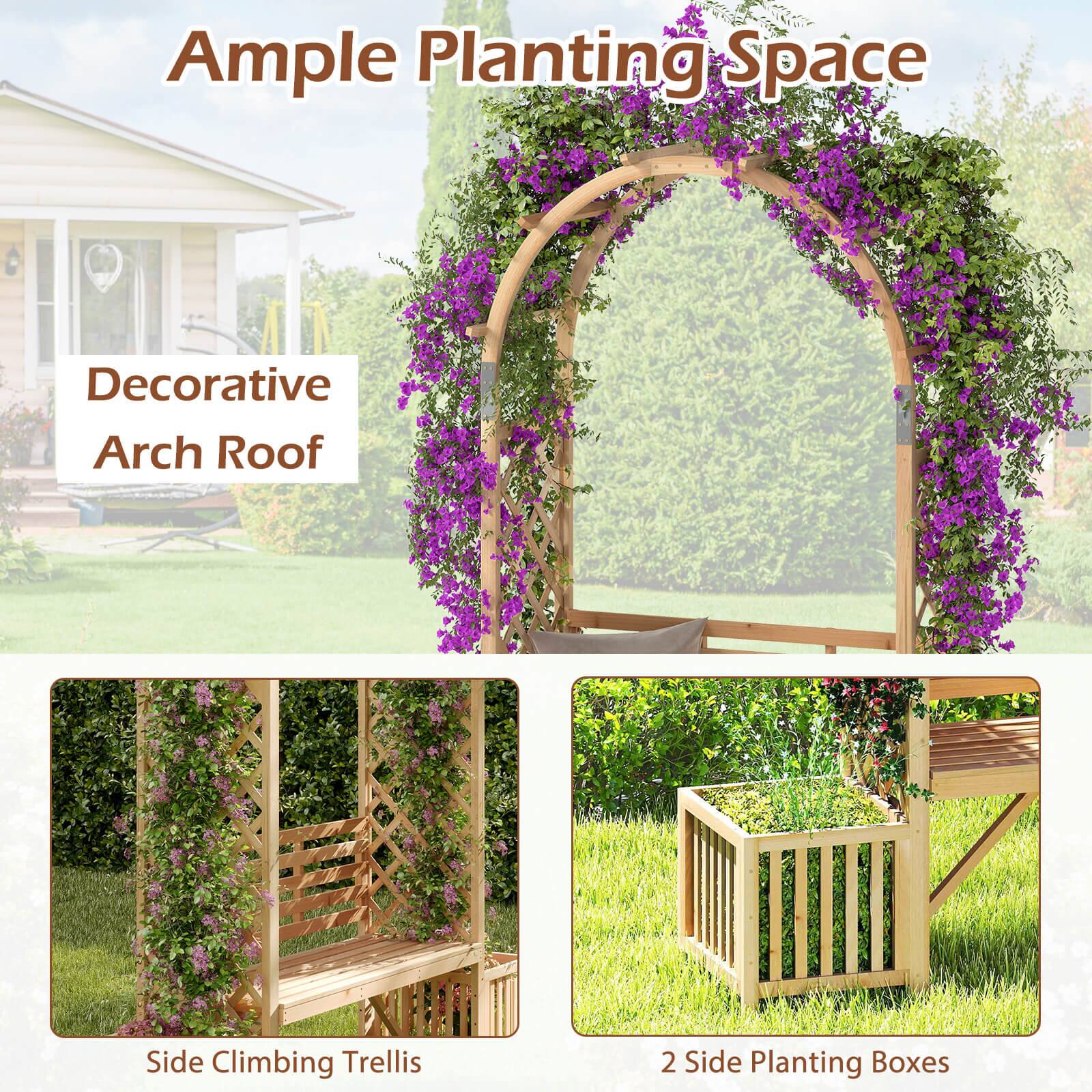 Ample Planting Space

Decorative Arch Roof

Side Climbing Trellis

2 Side Planting Boxes