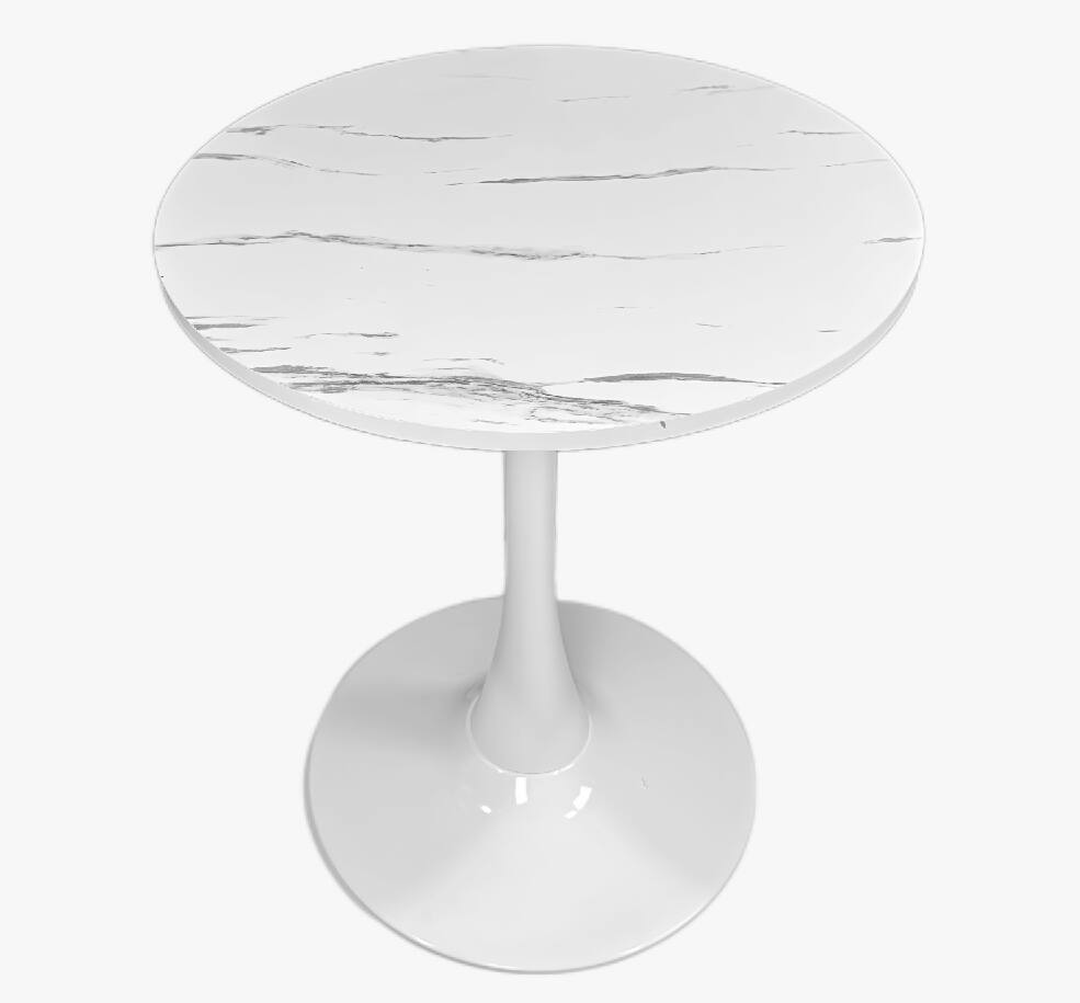 Angle. PexFix - 23.6" Minimalist Round Dining Table, Space-Saving Coffee Table for Kitchen & Living Room - White Marble.