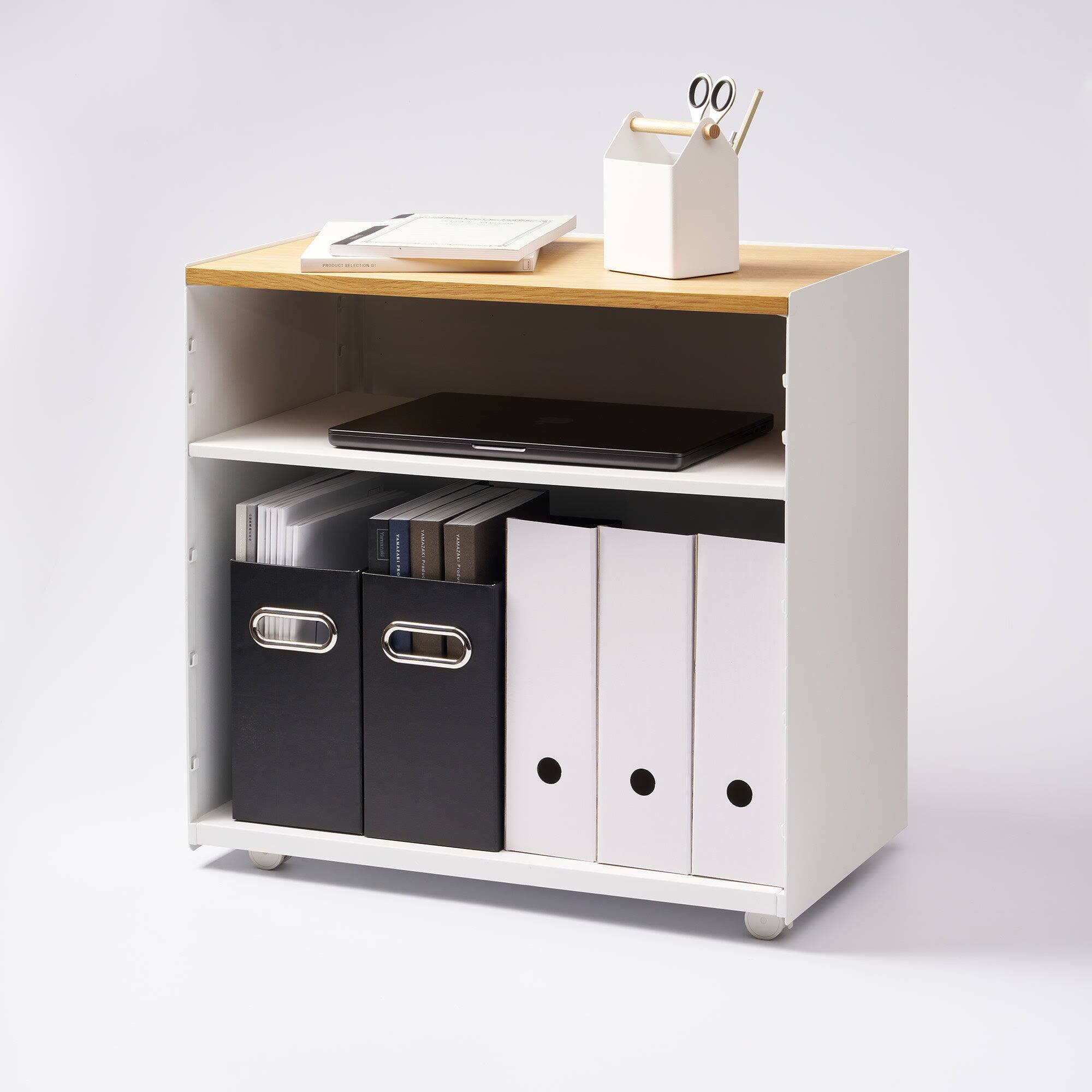 Alt View 1. Yamazaki Home - Mobile Hideaway Storage Cart (23" H) - Steel + Wood - White.