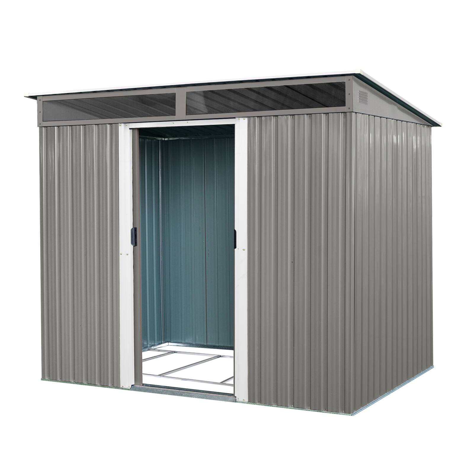Alt View 3. Loheer - Loheer 8x6 Metal Storage Shed Gray Outdoor Backyard Garden Tool Shed with Lockable Sliding Doors and Transparent Panel.