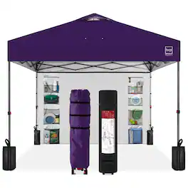 Best Choice Products - 10x10ft Easy Setup Pop Up Canopy, Portable Tent w/ Side Wall, 1-Button Push, Case - Amethyst Purple