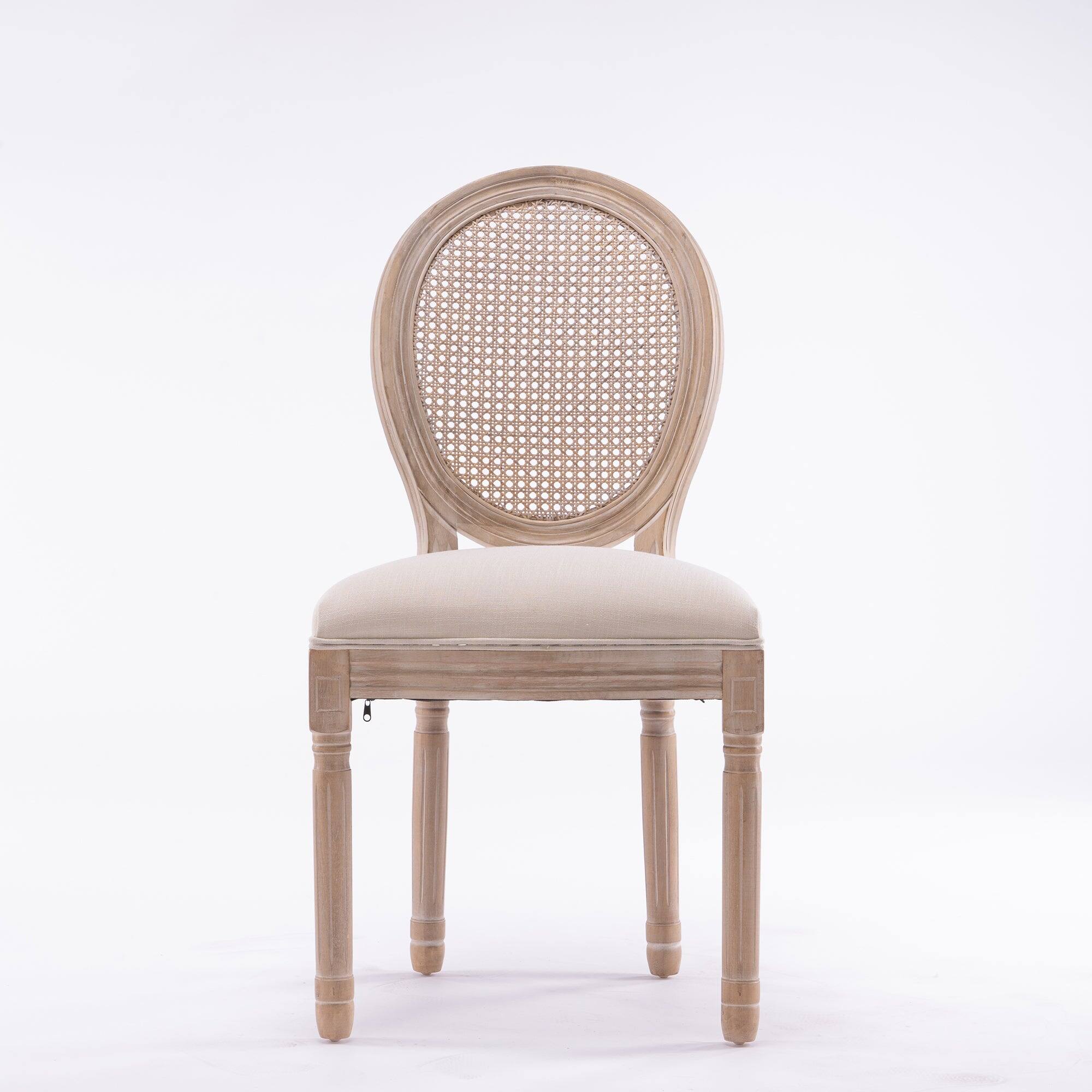 Alt View 1. Boyel Living - Cream French Style Solid Wood Frame Linen Fabric Rattan Back Dining Chair Set of 2 - Beige.