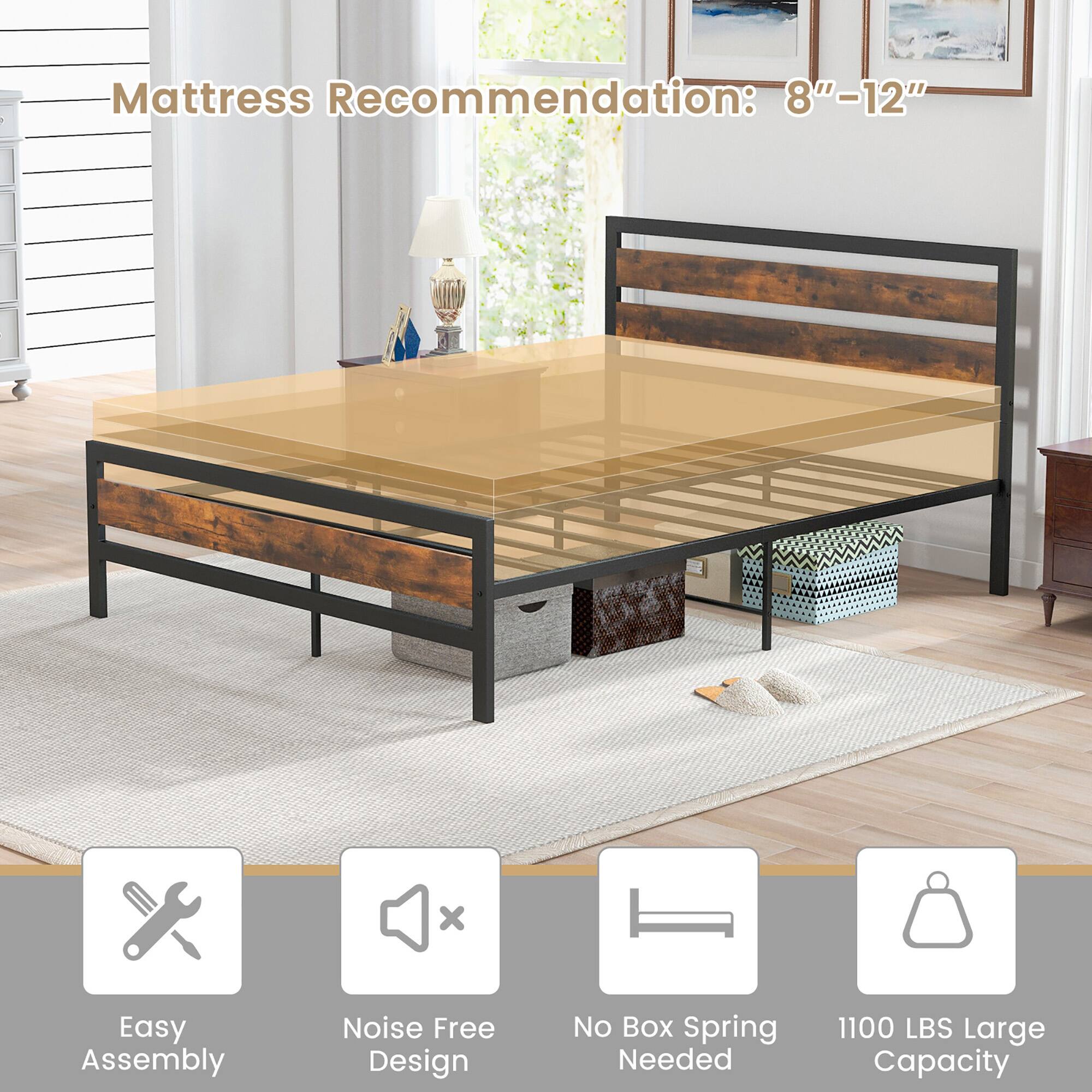 Mattress Recommendation: 8"–12"

- Easy Assembly
- Noise Free Design
- No Box Spring Needed
- 1100 LBS Large Capacity