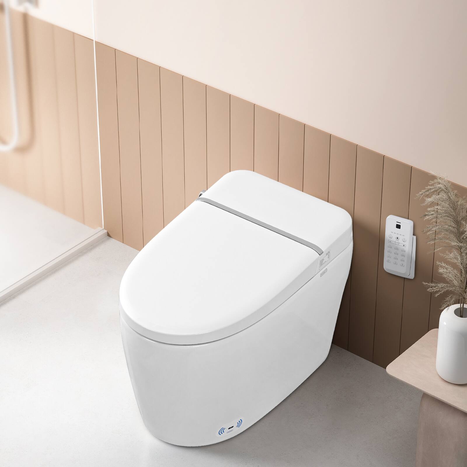 Alt View 10. Ecooso - Smart Bidet Toilet with Foot Sensor Flush, Heated Seat, Warm Air Dry, Multi Wash Modes, Night Light, and No-Touch Lid - White.