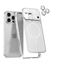 Dteck - for Apple iPhone 17 Pro Mag Safe Metal Bumper Case with Built-in Camera Lens Protector Minimalist Slim Shockproof Cover - Silver